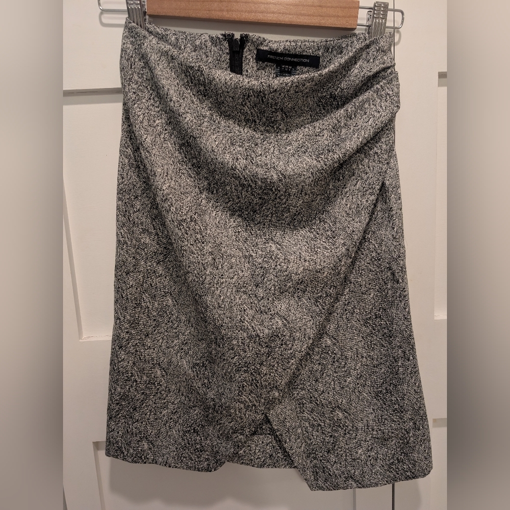 French Connection Black and White Textured Midi Skirt